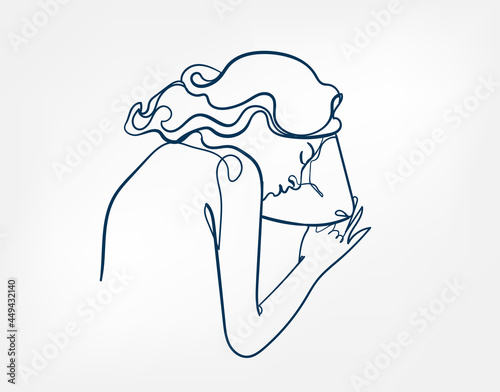 sleep hair girl line art single line isolated vector illustration abstract
