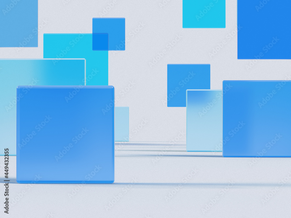 3D rendered square shapes in blue colors. Illustration for avant-garde decorations, colorful shapes, or conceptual minimalism. Visualization for geometry and abstract objects. 3D rendered square shapes in blue colors. Illustration for avant-garde decorations, colorful shapes, or conceptual minimalism. Visualization for geometry and abstract objects.