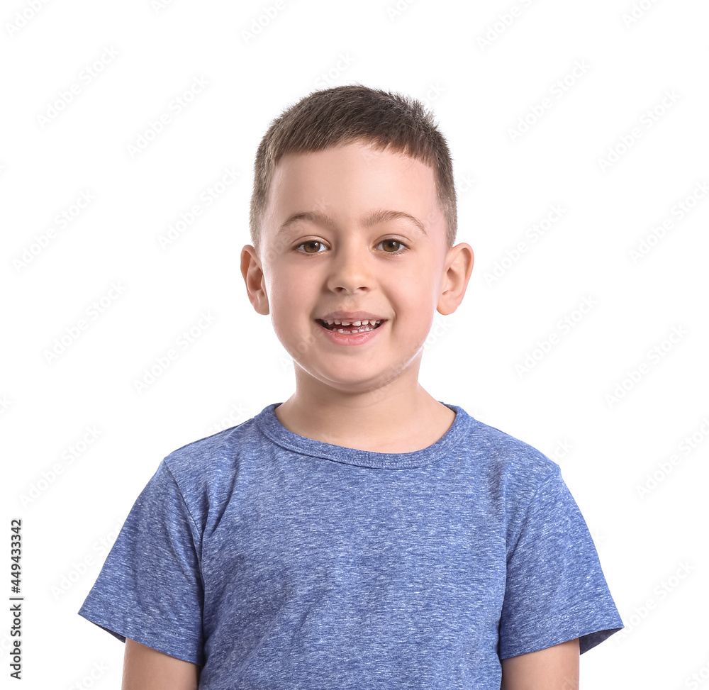 Little boy training pronounce letters on white background Little boy training pronounce letters on white background