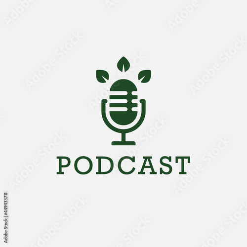 ECO Environmental Podcast Microphone Icon. Web Symbol Logo Template Design Element.