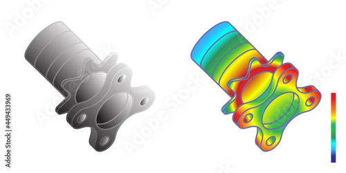Von Mises stress isometric view of car suspension hub, Vector illustration eps.10