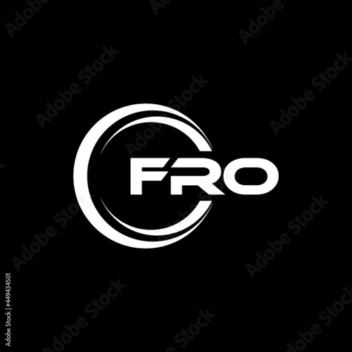 FRO letter logo design with black background in illustrator, vector logo modern alphabet font overlap style. calligraphy designs for logo, Poster, Invitation, etc.