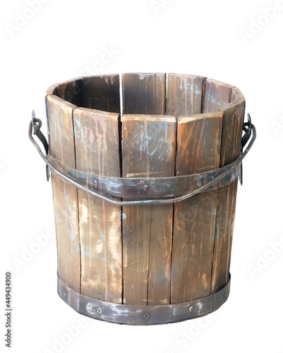 Old wooden buckets isolated on white background