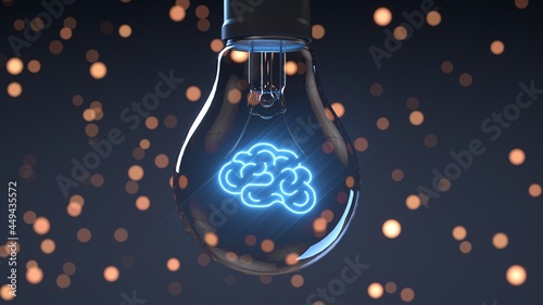 Innovative ideas. Light bulb shaped like a brain. 