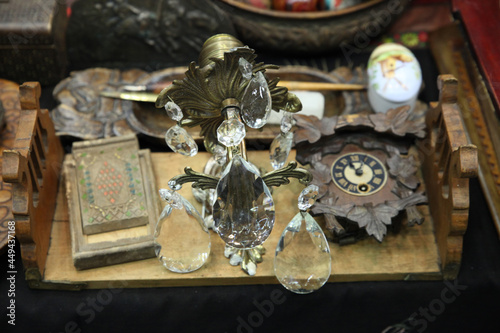 Vintage background with candelabra, clock and other objects