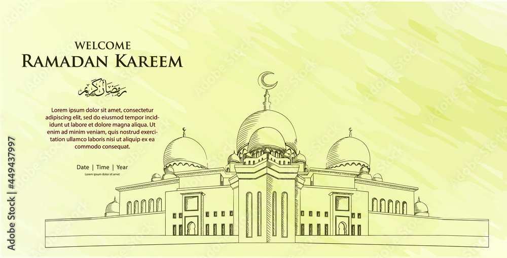 Beautiful greeting card hand draw sketch ramadan kareem background