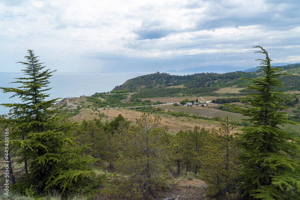 Crimean landscape. View of the Choban-kule tower . Crimean landscape. View of the Choban-kule tower .