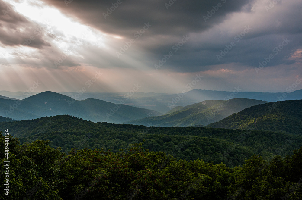 Sunbeams Over The Appalachian Mountains, Shenandoah National Park, Virginia, USA