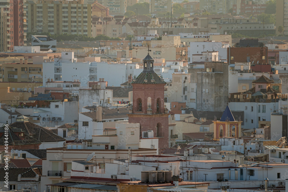 Views of Malaga city during sunset on a sunny summer day	