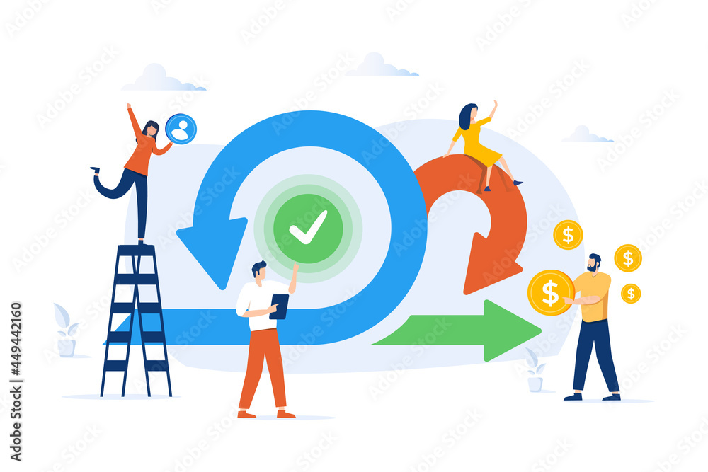 Scrum agile framework plan as software development method tiny person concept. Effective teamwork for project sprint.