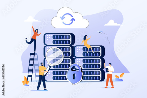 People in team analyze dioramas and graphics, data visualization concept, vector illustration.Data visualization concept, big data, vector illustration. Machine learning algorithm. Analysis.
