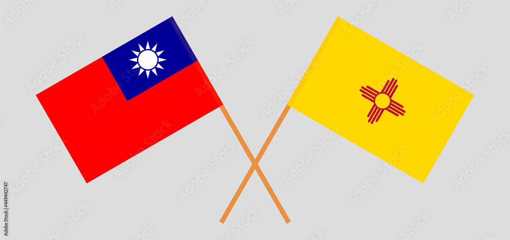 Crossed flags of Taiwan and the State of New Mexico. Official colors. Correct proportion Crossed flags of Taiwan and the State of New Mexico. Official colors. Correct proportion