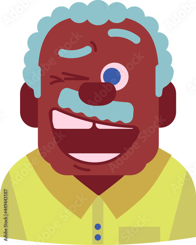 portrait icon of a happy and blinking old black man in vector.