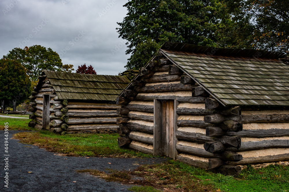 Valley Forge Huts on a Cloudy Autumn Day, Valley Forge National Historical Park, Pennsylvania, USA Valley Forge Huts on a Cloudy Autumn Day, Valley Forge National Historical Park, Pennsylvania, USA