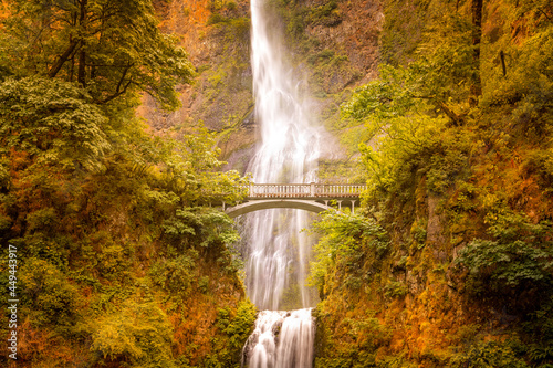 Multnomah Falls is a waterfall located on Multnomah Creek in the Columbia River Gorge, Oregon photo