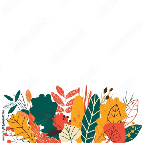 Bright autumn leaves on a white background. Vector illustration. Flat design. Hand-drawn.