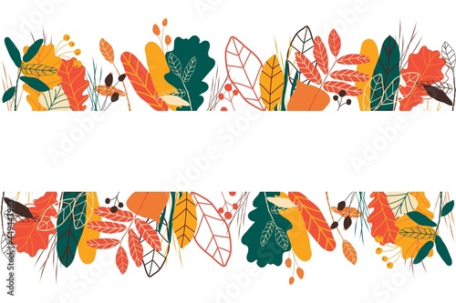 Autumn. Autumn frame. Autumn card. The frame is decorated with bright autumn leaves. Vector illustration flat design. Hand-drawn.