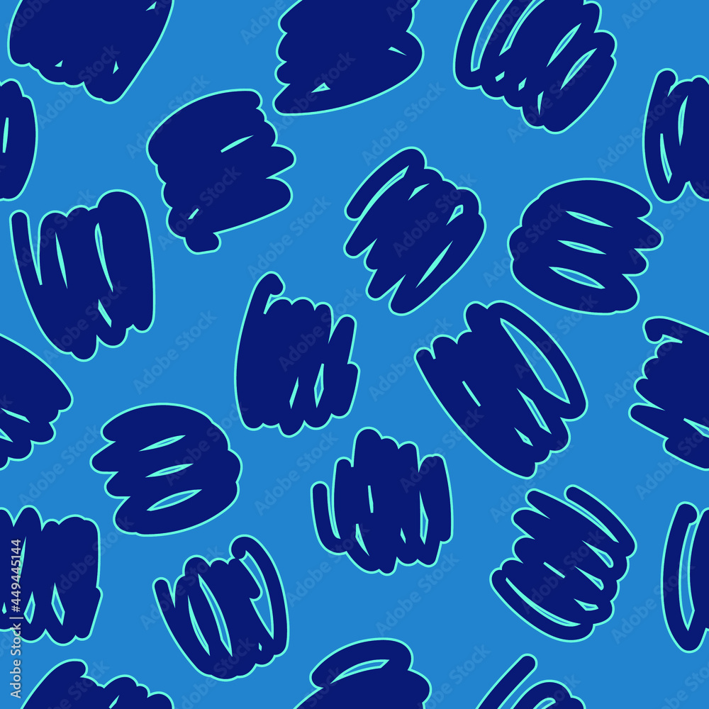 Fototapeta premium seamless abstract pattern with the image of spiral lines in the form of doodles in blue shades for prints on fabrics, packaging, clothing, as well as for interior decoration, cards and covers