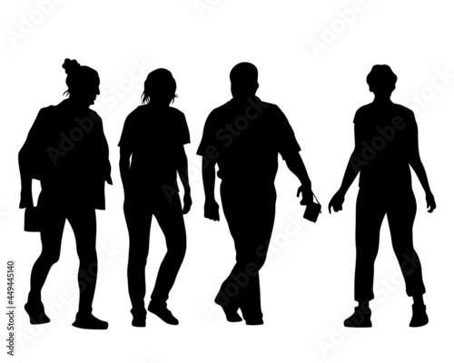 Big crowds people on street. Isolated silhouette on a white background