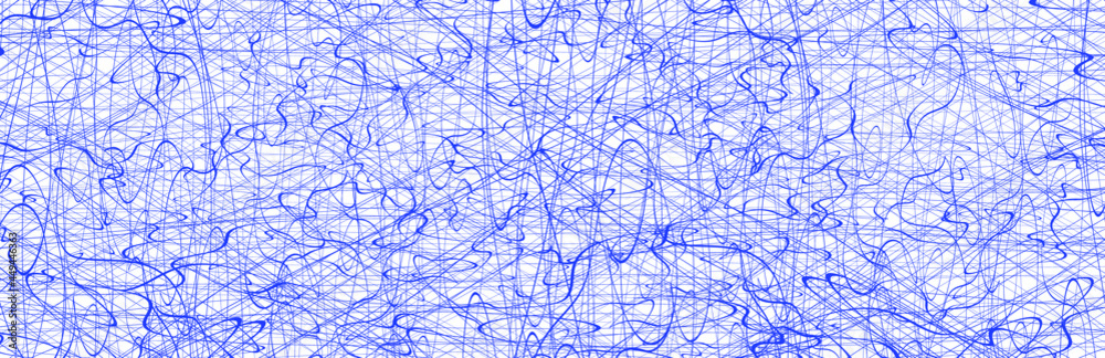 Blue chaotic lines background. Hand drawn lines. Tangled chaotic pattern. Vector illustration.