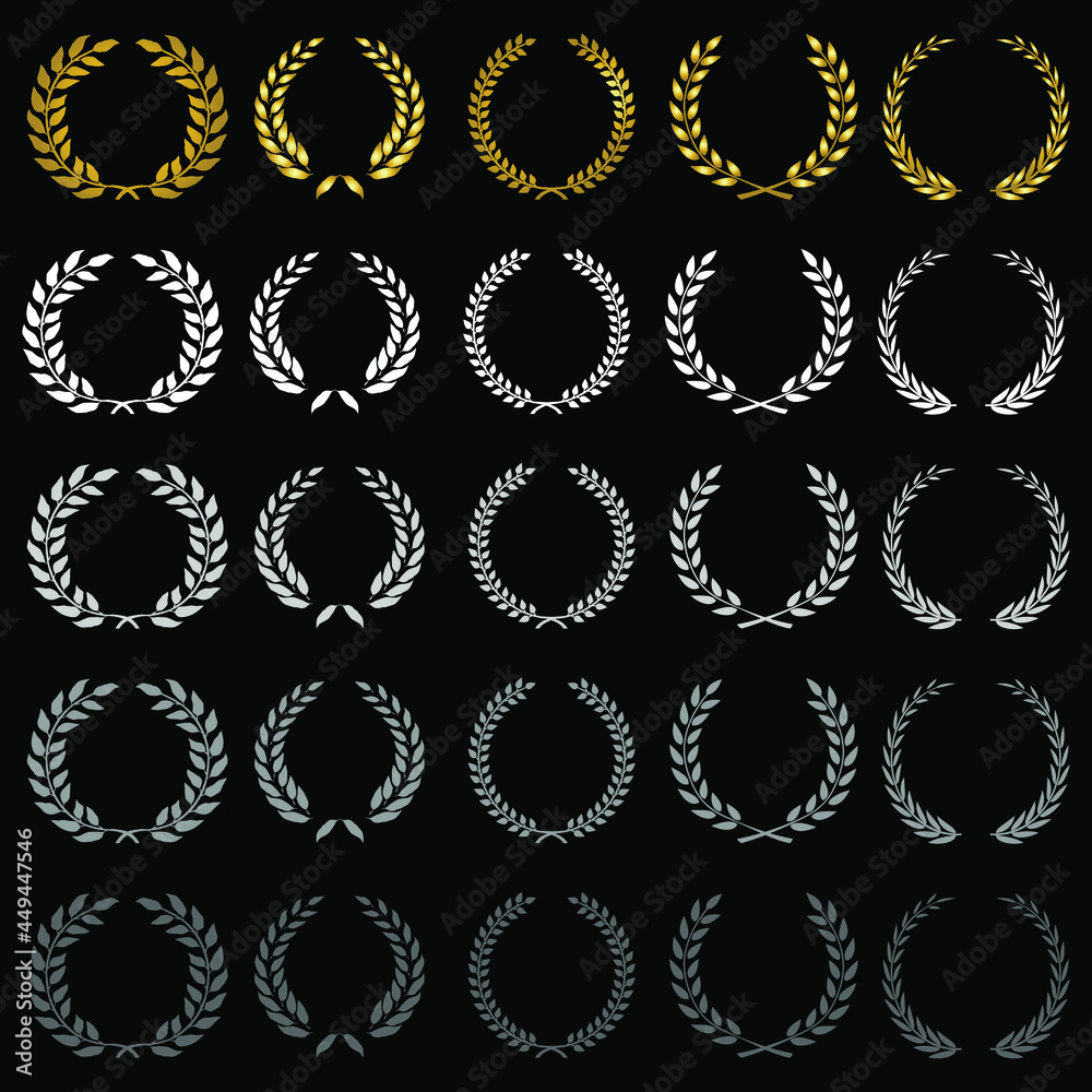 Laurel wreath gold collection in black background with vector png eps ...