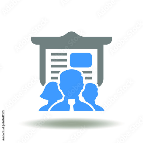 Presentation board and people group vector illustration. Advisory board symbol. Education icon. Training sign.