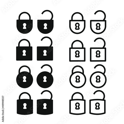 Locks icons set. Locked and unlocked lock. Collection icon of close and open lock. Lock and unlock symbol. Lock web icon set - stock vector.