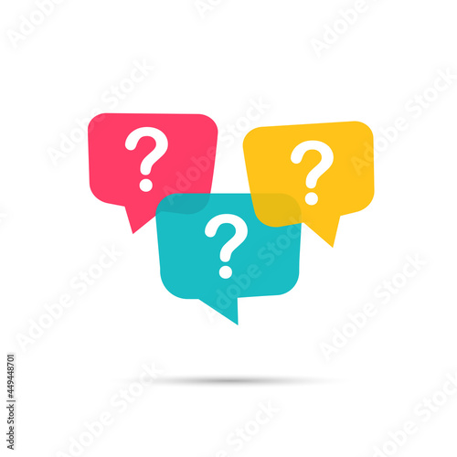 Three linear chat speech message bubbles with question marks. Forum icon. Communication concept. Stock vector illustration isolated on white background.