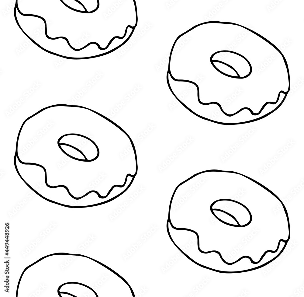 Vector seamless pattern of hand drawn doodle sketch donut isolated on white background