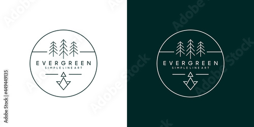 Pine evergreen fir hemlock spruce conifer cedar coniferous cypress larch tree forest vintage retro hipster line art logo Premium Vector