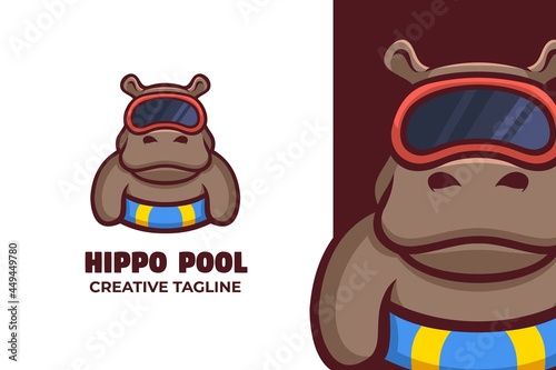 Summer Pool Hippopotamus Mascot Logo Illustration