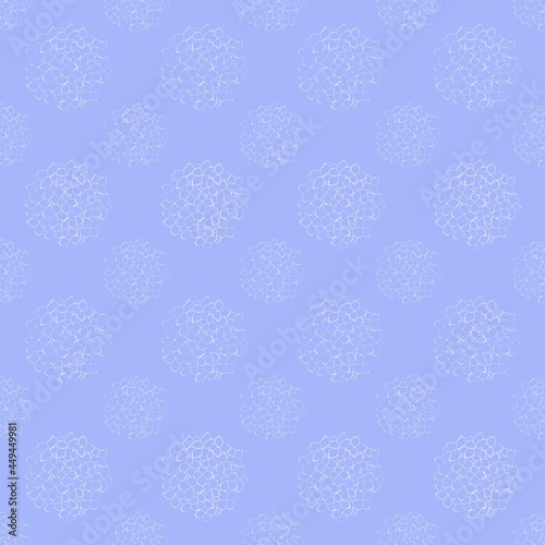 Seamless pattern with white hydrangea flower, doodle style