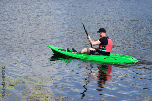 Green kayak in Loch Lomond during summer 