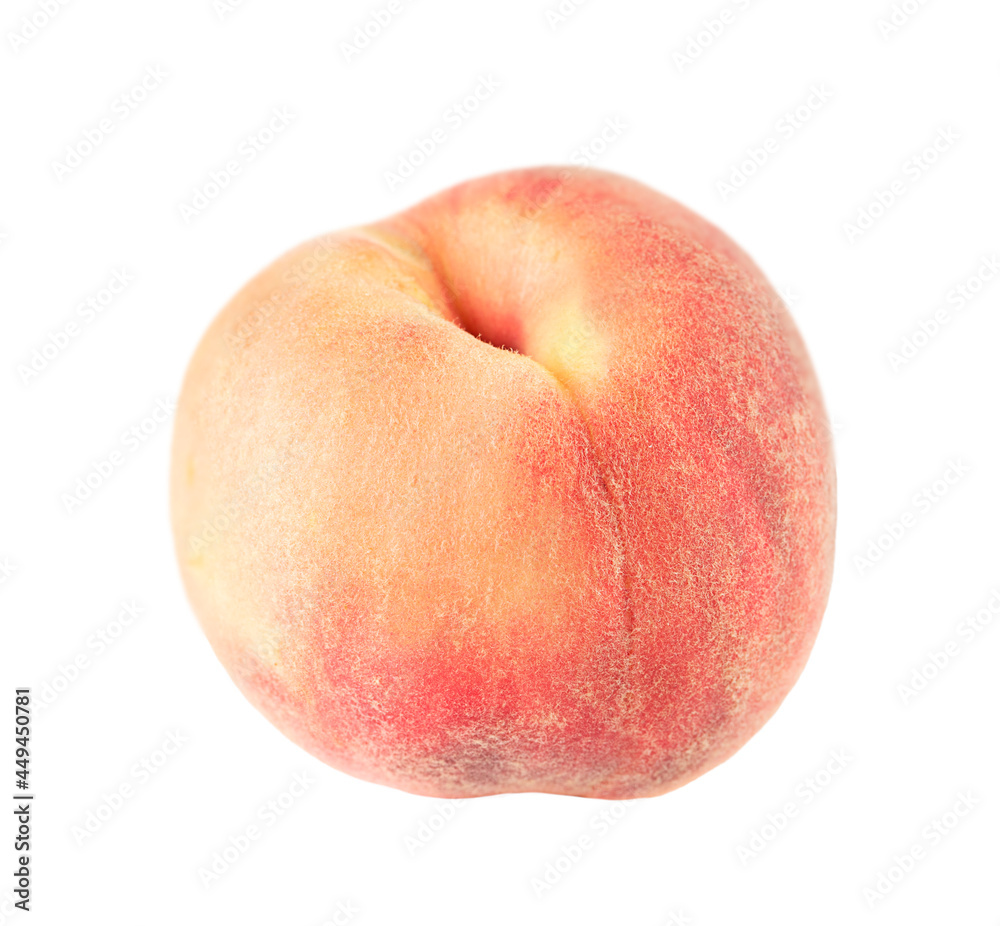A whole peach close-up isolated on a white background. A whole peach close-up isolated on a white background.