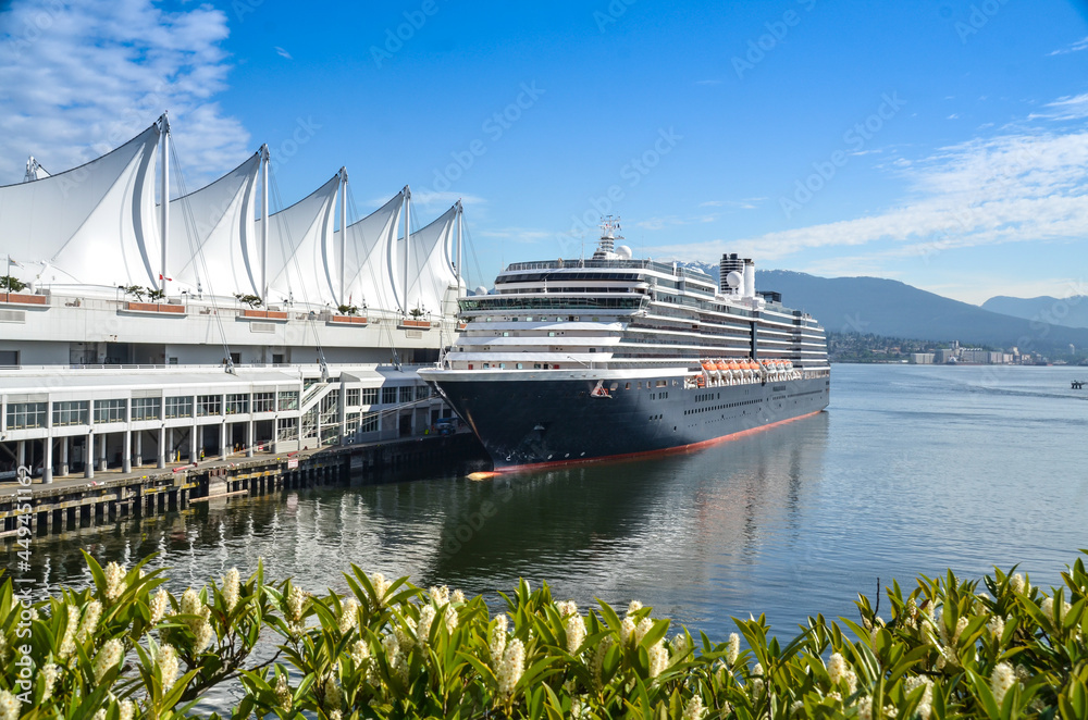 Cruise ship docked in port in Vancouver, Canada