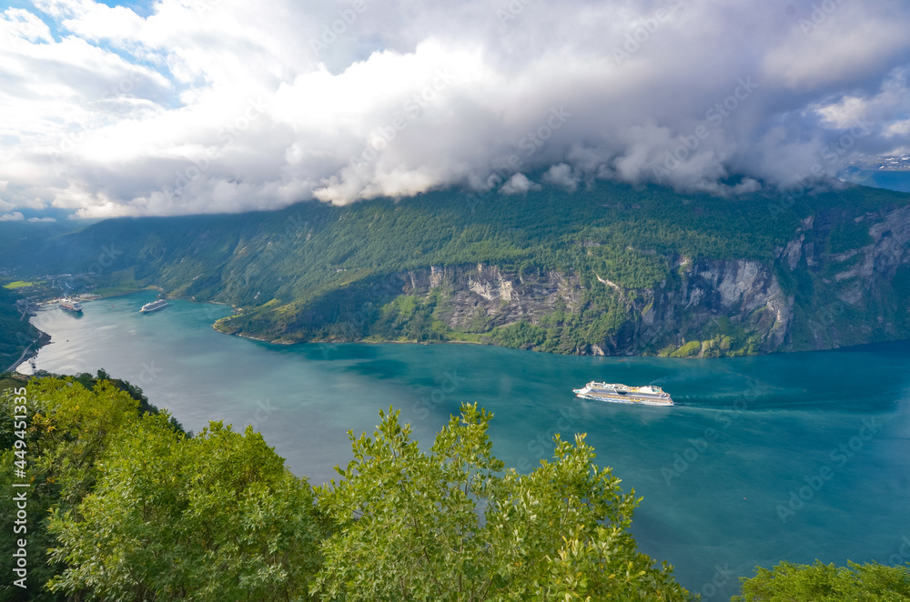 Cruise ship in Geiranger, Norway fjord