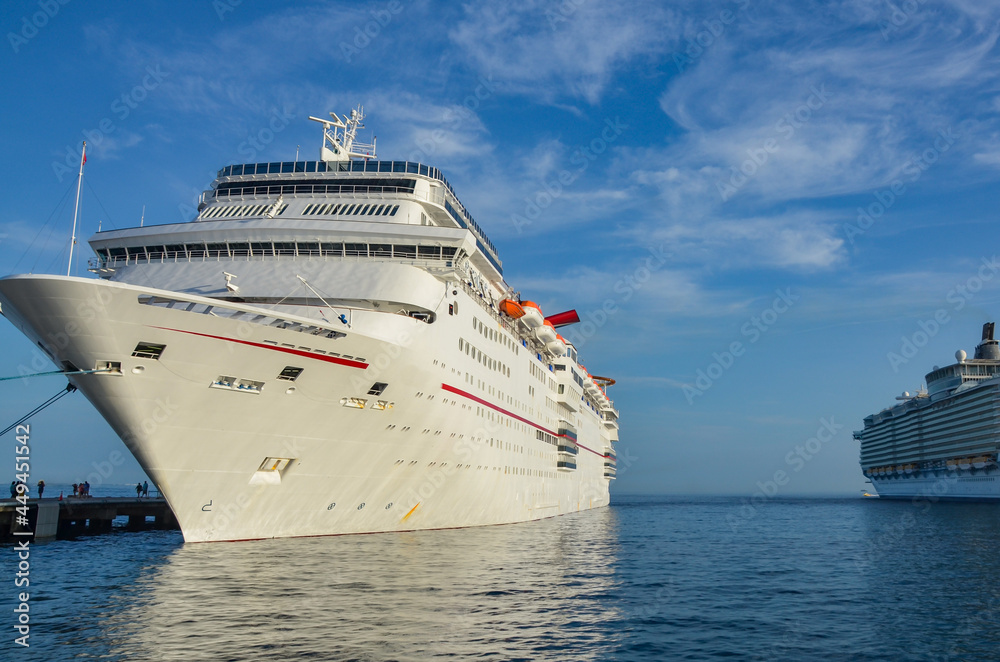 Cruise ships in port on summer morning in Cozumel 