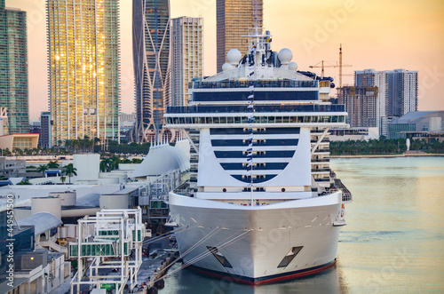 Cruise ship in port in Miami, Florida in early morning photo