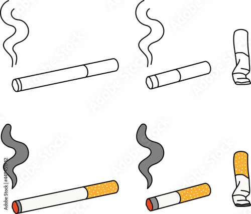 Lit Cigarette and Butt Clipart Set