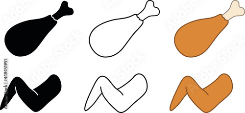 Fried Chicken Drumstick and Wing - Clipart Set