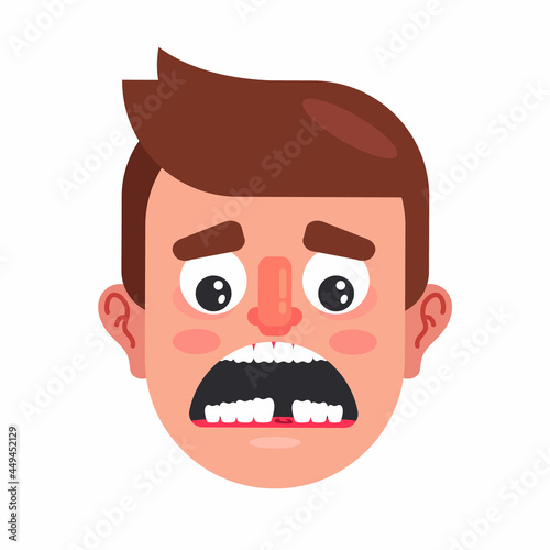 lack of a tooth in a man mouth. the need for tooth implantation. flat vector illustration.