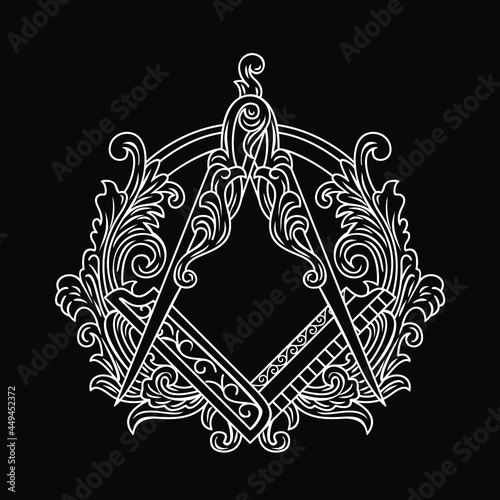 Ornamental Freemason Square And Compass Symbol vector illustrations photo