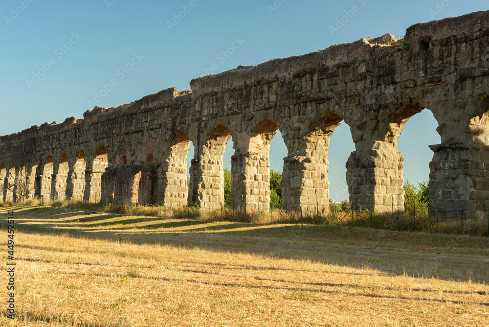 Ruins of the Roman aqueduct Aqua Claudia in the Parco degli Acquedotti, Rome, Italy