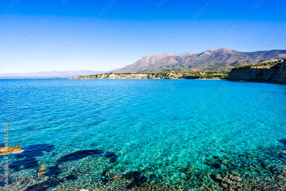 Turquoise water at village Elena in Lakonia, Peloponnese Greece