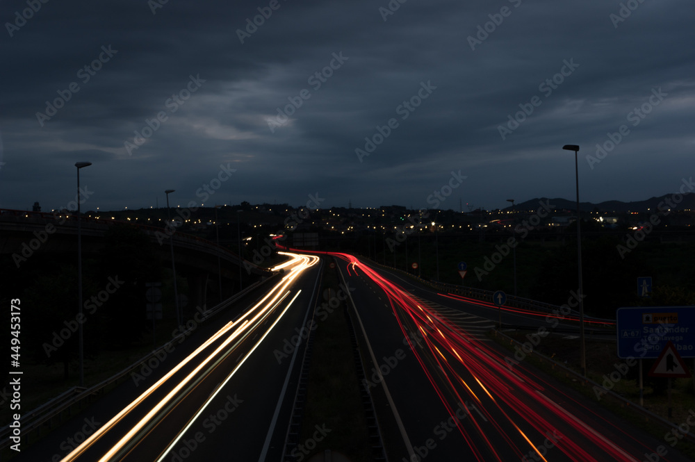 Santander entrance motorway at night.