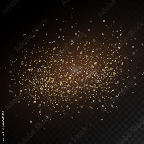 Sparkling golden magic yellow dust particles light