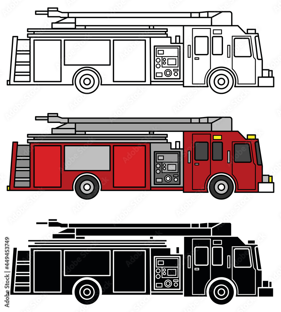 Firetruck from Side Profile Clipart Set Stock Vector | Adobe Stock