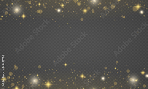 Sparkling golden magic yellow dust particles light