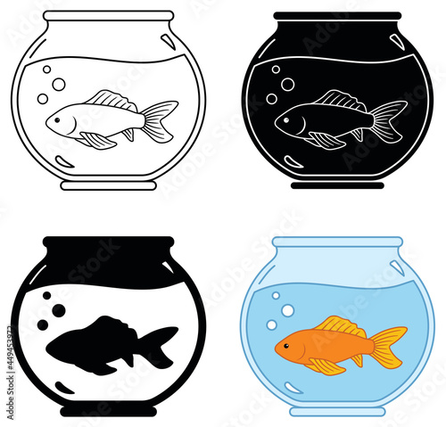 Pet Fish Swimming in a Fishbowl Clipart Set