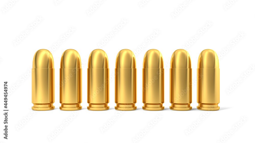 9mm bullets isolated on white background. 3d illustration. 9mm bullets isolated on white background. 3d illustration.